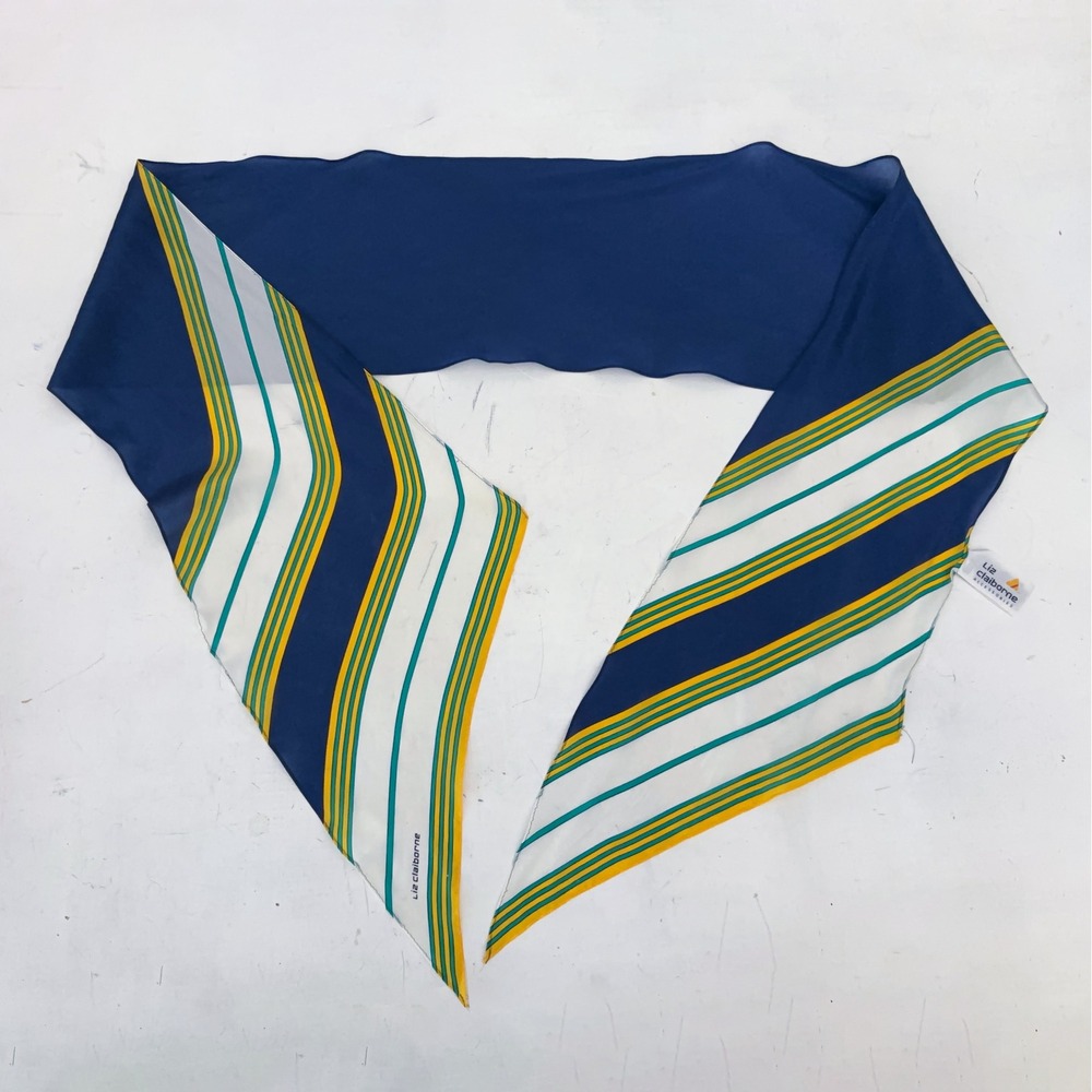 VTG Liz Claiborne 100% Silk Nautical Stripe Long Lightweight Scarf Hair Acc